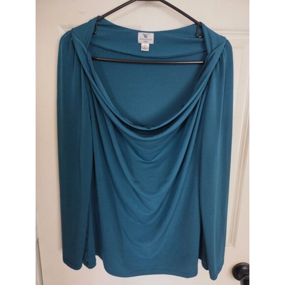 Worthington Stretch Scoop Cowl Neck Long Sleeve Blouse Teal L - Picture 3 of 7